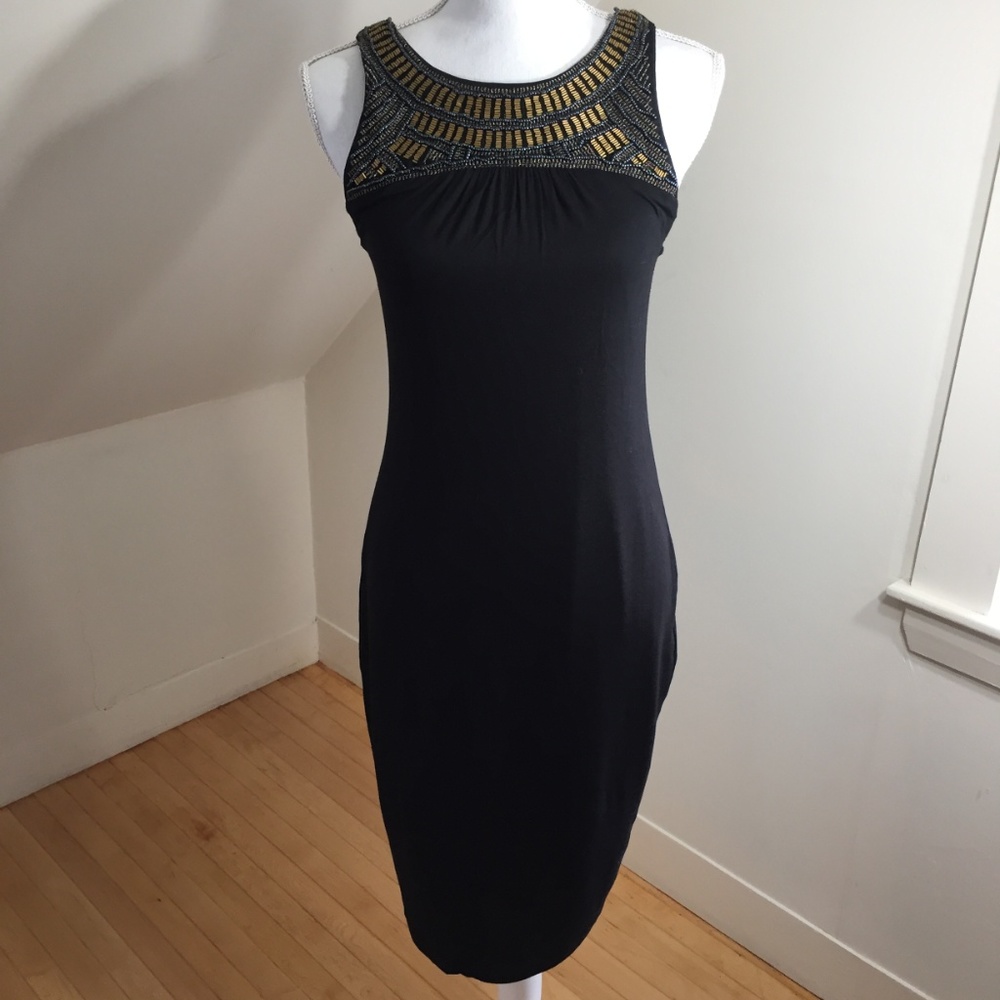black beaded neckline stretch tank dress S
